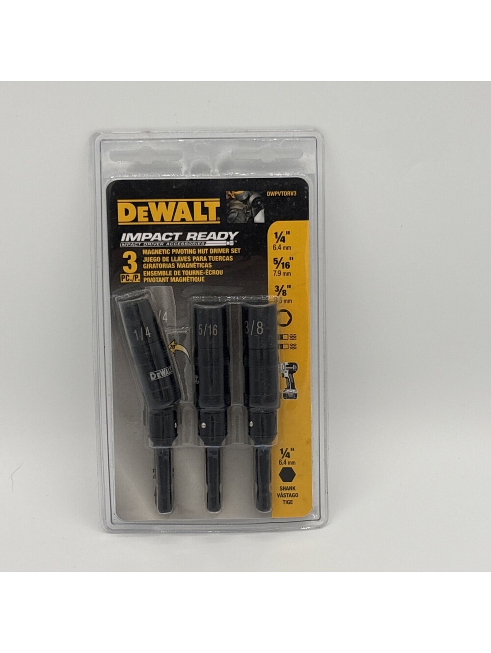 DEWALT Nut Driver Set, Impact-Ready, Magnetic, Pivoting, 3-Piece, DWPVTDRV3